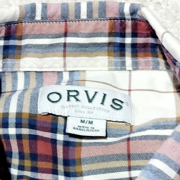 Orvis Plaid Button Down Shirt Men M Red Classic Collection Stretch Madras Cowboy - Picture 2 of 9